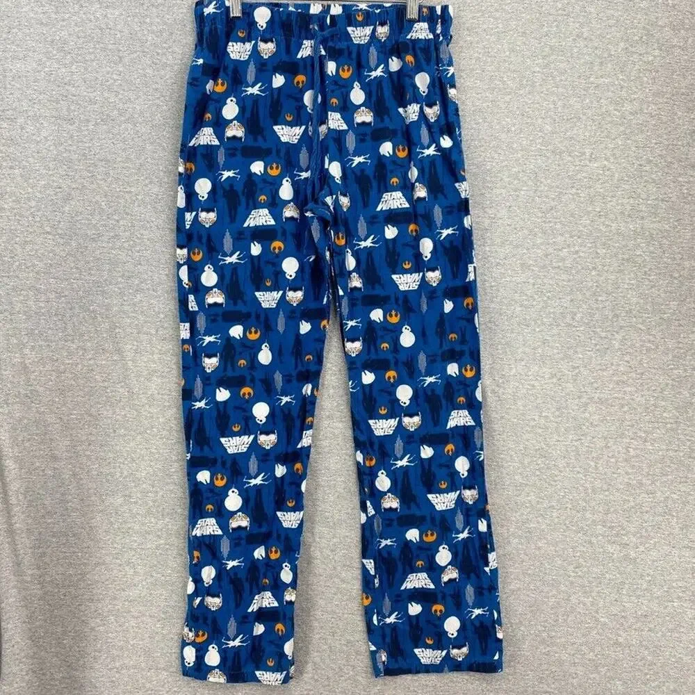 Disney Pajama Bottoms Mens Small Blue Star Wars Drawstring Loungewear Pants - Picture 1 of 11